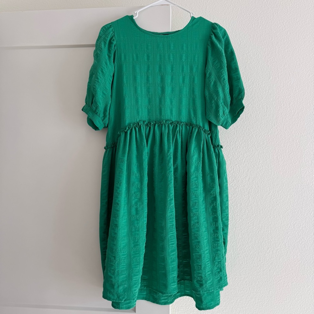 PIECES Textured Bright Green Smock Dress